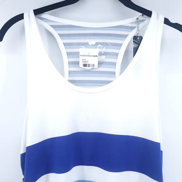 Poof! Sporty Athletic Retro Bright Blue Striped Racerback Tank Modern Chic Large - Picture 4 of 10